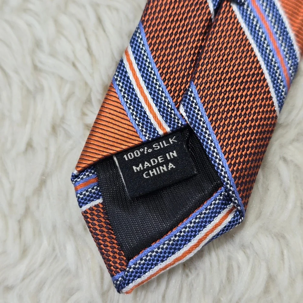 Pronto Uomo Silk Necktie Mens X-Long Orange‎ Blue Striped Woven Formal Tie New